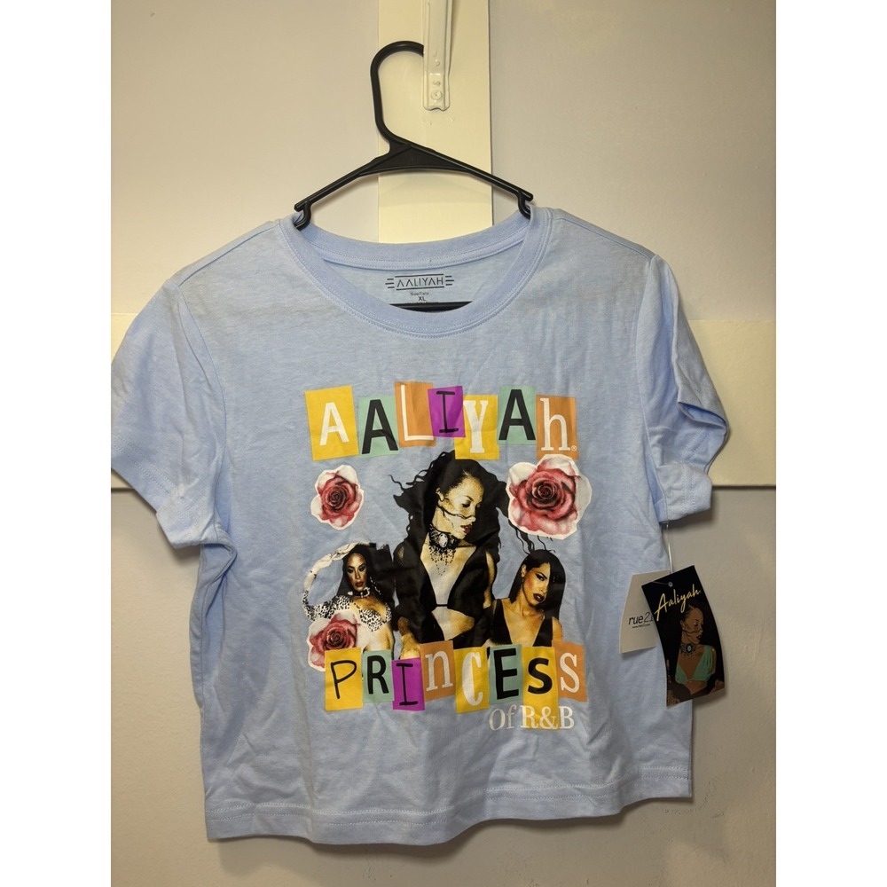 Aaliyah Rue21 Princess of R&B Graphic T-Shirt Light Blue Cropped Women XL Tags